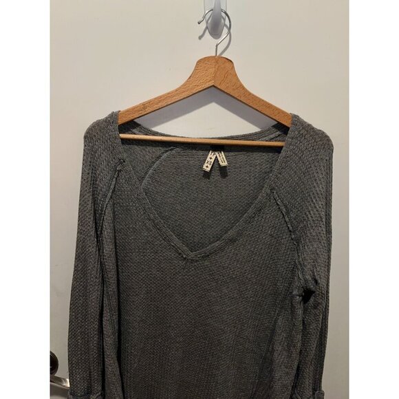 Free People Womens Waffle Knit Long Sleeve Top XS Gray - Picture 3 of 8